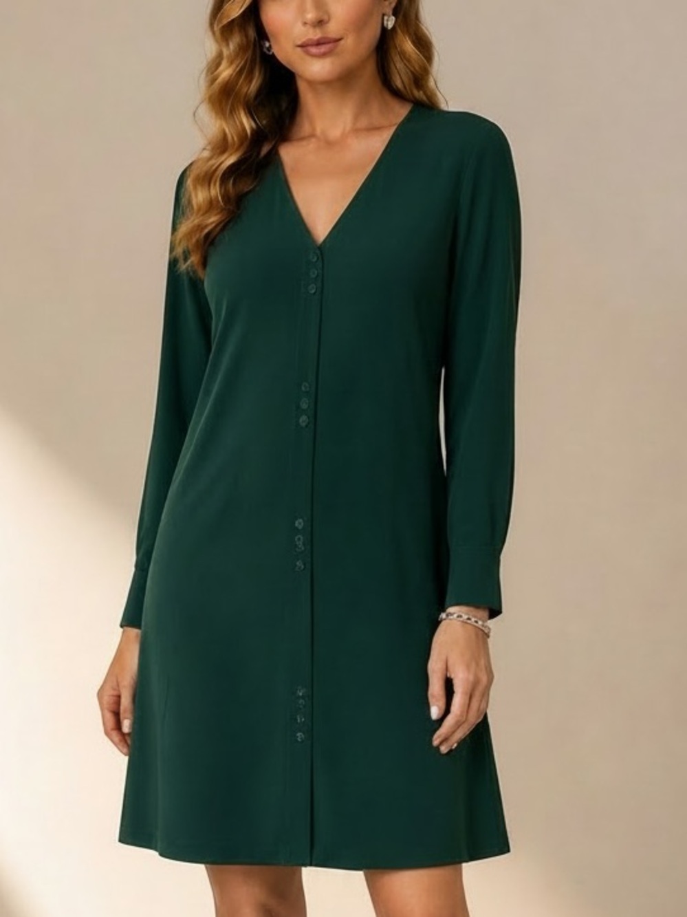 NWT MADEWELL Long Sleeve V-Neck Button Front Detail Dress Size Small